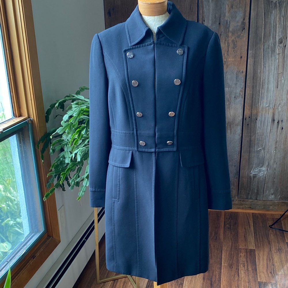 Tahari Arthur S. Levine black military style jacket steam punk dress coat Sz 10